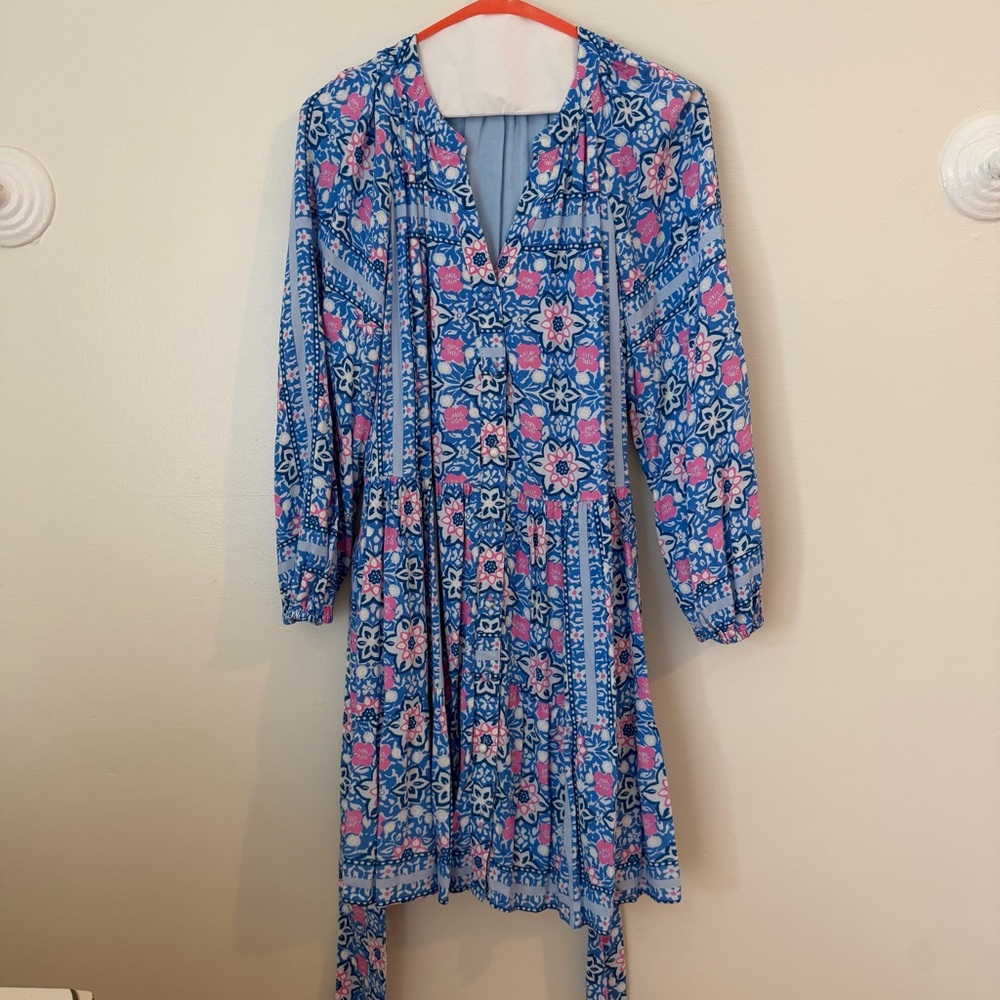 Vineyard Vines Blue and Pink Floral Long Sleeve Dress